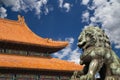 Bronze Guardian Lion Statue in the Forbidden City, Beijing, China Royalty Free Stock Photo