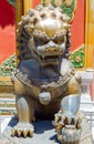 Bronze Guardian Lion Statue in the Forbidden City, Beijing, China Royalty Free Stock Photo