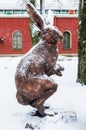 Bronze hare statue at Peter and Paul Fortress in Saint-Petersbug