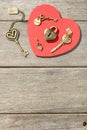 Bronze heart shape lock and keys Royalty Free Stock Photo