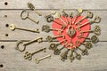 Bronze heart shape lock and keys Royalty Free Stock Photo
