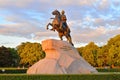The bronze horseman monument illuminated by the evening sun in S