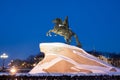 Bronze Horseman Monument to Peter the Great on the Senate Square in St. Petersburg in winter Royalty Free Stock Photo