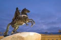 Bronze Horseman Monument to Peter the Great on the Senate Square in St. Petersburg in winter Royalty Free Stock Photo