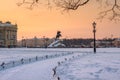Bronze Horseman Monument to Peter the Great on the Senate Square in St. Petersburg in winter Royalty Free Stock Photo