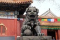 Bronze imperial lion at the gate of Lama Temple in Beijing