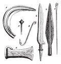 Bronze instruments from Unter Uhldingen, vintage engraving