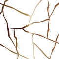 Bronze kintsugi crack vector pattern on white background. Square texture, broken marble luxury stone pattern effect