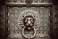 Bronze knocker with lion head Royalty Free Stock Photo