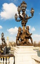 The bronze lantern on the bridge of Alexander III in Paris, France Royalty Free Stock Photo