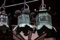 Bronze lanterns at the entrance of Nigatsudo Hall Nigatsu-Do shrine, part of Todai-Ji complex in Nara, Japan