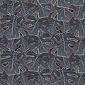 Bronze leaf monstera. Seamless gray pattern.