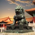 Bronze lion in the forbidden city Royalty Free Stock Photo