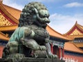 Bronze Lion in the Forbidden City in Beijing, China Royalty Free Stock Photo