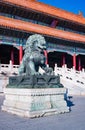 Bronze lion in the forbidden city Royalty Free Stock Photo