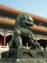 Bronze lion in front of the Forbidden City Royalty Free Stock Photo