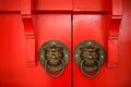 Bronze lion head with ring in its mouth door knob Royalty Free Stock Photo