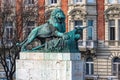 Bronze Lion monument in Budapest. Statue commemorating the siege of Przemysl that happened in 1914-1915