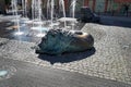 Bronze lion near the fountain in Gdansk. Poland.