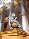 Bronze lion statue at Congreso de los deputados congress of deputies Madrid Spain at night Royalty Free Stock Photo