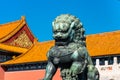 A bronze lion statue in front of the Taihe Palace, Hall of Supreme Harmony of the Forbidden City, Beijing, China Royalty Free Stock Photo