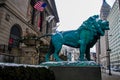 Bronze Lions Outside the Art Institute of Chicago in Winter