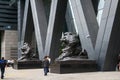 The bronze lion statues at the entrance of the Shenzhen Stock Exchange Operation Center