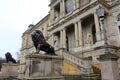 Bronze lions on the entrance steps of the Ducal Museum, Gotha, Germany