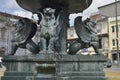 Bronze lions in fountain