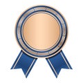 Bronze medal with blue ribbon. Bronze badge with blue ribbon. Blank bronze medal. Champion and winner awards sports medal. Vector