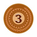 Bronze medal champion. Bronze 3-st place badge on sport game. Round icon victory. on white background. Vector