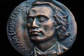 Bronze Medal of Mihai Eminescu, Bucharest, Romania Royalty Free Stock Photo
