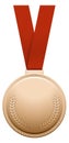 Bronze medal on red ribbon. Realistic award mockup