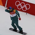 Bronze medalist Scotty James of Australia competes in the men`s snowboard halfpipe final at the 2018 Winter Olympics Royalty Free Stock Photo