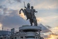bronze monument of alexander the great in skopje at sunset Royalty Free Stock Photo