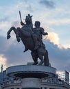 bronze monument of alexander the great in skopje at sunset Royalty Free Stock Photo