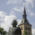 bronze monument of Saint Canute in front of the Odense Cathedral Royalty Free Stock Photo