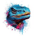 Bronze and Neonpunk Komodo Dragon Head with Colorful Paint. Perfect for Posters and Web.