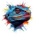 Bronze and Neonpunk Komodo Dragon Head with Colorful Paint. Perfect for Posters and Web.