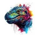 Bronze and Neonpunk Komodo Dragon Head with Colorful Paint. Perfect for Posters and Web.