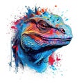 Bronze and Neonpunk Komodo Dragon Head with Colorful Paint. Perfect for Posters and Web.