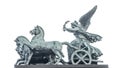 Bronze quadriga statue of goddess of Victory, Nike, at Austrian Parliament roof in Vienna, Austria, isolated at white background