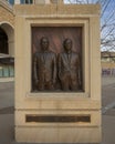 Bronze relief of Monty & Tex Moncrief by Dan D. Brook in the Founder`s Plaza of Texas Christian University in Fort Worth.