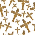 Bronze retro cross background that is repeat and seamless