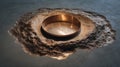 A bronze ring on textured surface with light reflecting on the center Royalty Free Stock Photo