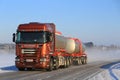 Bronze Scania R560 V8 Tank Truck on Winter Road