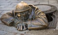 Bronze sculpture called Cumil (The Watcher) or Man at work, Bratislava, Slovakia.