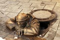 Bronze sculpture called man at work, Bratislava, Slovakia