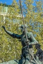 Bronze sculpture of Don Quixote in Stone Monument to Miguel de Cervantes Saavedra, Madrid, Spain