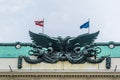 Bronze sculpture of double-headed eagle on roof of the former building of Austrian Ministry of Defense...IMAGE